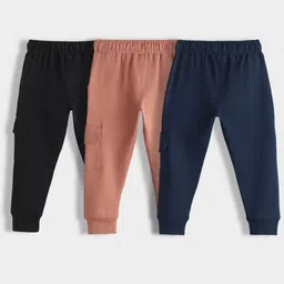 Orange Sugar Infants Pack Of 3 Pure Cotton Mid-Rise Cargo-Joggers image 2