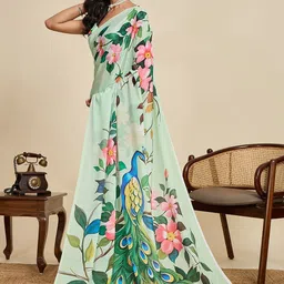 BerMondsey Floral Block Print Saree with Unstitched Blouse Piece image 2