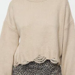 Trendyol Women Round Neck Crop Pullover with Fringed Detail image 3