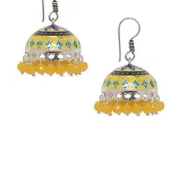 Anouk Silver-Plated Beads Beaded Meenakari Dome Shaped Jhumkas image 5