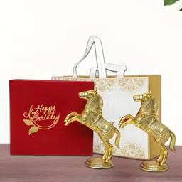 INTERNATIONAL GIFT Gold Plated 2 Piece Horse Statue With Velvet Box & Carry Bag-image-19