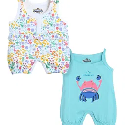 BONTOTS Girls Pack Of 2 Printed Pure Organic Cotton Sleeveless Rompers-picture-40