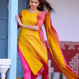 Snofi Creation Keyhole Neck Pure Cotton Straight Kurta With Dupatta-image-59