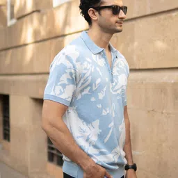 Powerlook Abstract Printed Polo Collar Pure Cotton T-shirt image 4