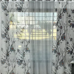 Galaxy Home Decor Grey& White 3 Pieces Floral Printed Sheer Long Door Curtains-picture-26