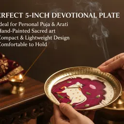 elitekitch PINK COW 5 Inch Pure Brass Pooja Thali | Aarti Plate for Mandir | Festive Indian Dinner Plate-picture-48