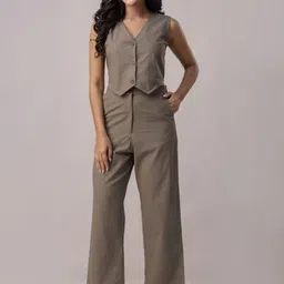 SwagSanskriti Pure Cotton V-Neck Sleeveless Waistcoat & Trousers Co-Ords image 4
