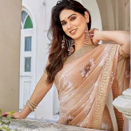 HERE&NOW Floral Embroidered Pure Georgette Saree image 4