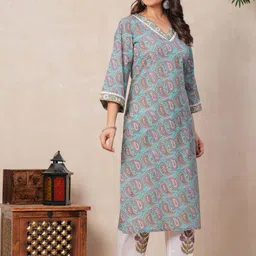 NAVYAAZRI Women Paisley Printed Regular Pure Cotton Kurta with Trousers & With Dupatta image 4