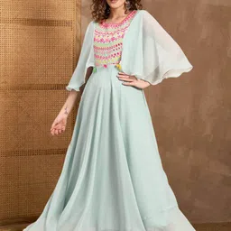 Inddus Thread & Mirror Embroidered Flared Ethnic Dress-picture-37