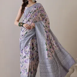 Saree mall Floral Silk Blend Bagru Sarees-image-41
