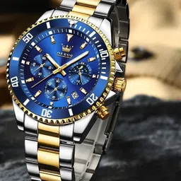 overfly olevs OLEVS Mens Watch Analog Chronograph luxury Silver & Gold Strap Wrist Watch Analog Watch - For Men 2870 image 2