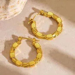 THEPANDASTOREE Bamboo Carved 18K Gold Plated Anti-Tarnish Circular Hoop Earrings-picture-38