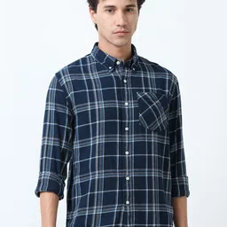 Espanshe Men Tartan Checked Button-Down Collar Pure Cotton Casual Shirt-picture-42