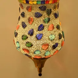 SOMIL Multicoloured & Gold-Toned Printed Glass Cylinder Shaped Wall Lamp image 4