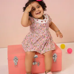 Sangria Girls Floral Printed Cotton Smocked Puff Sleeves Shirt Dress-image-27