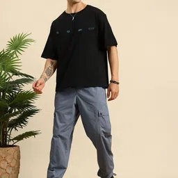 Mast & Harbour Men Graphic Printed Round Neck Cotton Oversized T-shirt image 3