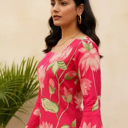 HERE&NOW Women Floral Printed Thread Work Floral Kurta image 2