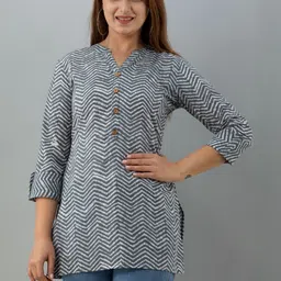 HERE&NOW Women Geometric Prinedt Mandarin Collar Top-picture-38