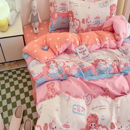 JC HOME Pink & Blue Cartoon Characters Printed Double Extra Large Regular Bedding Set-picture-10