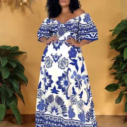 DressBerry Curve Floral Print Off-Shoulder Maxi Dress-picture-19