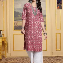 HERE&NOW Selection Of 3 Floral Printed Round Neck Straight Kurtas-picture-21
