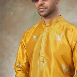 House of Pataudi Embroidered Mandarin Collar Pure Silk Straight Kurta image 4