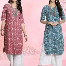 Ethnic basket Women Pack Of 2 Multicoloured Crepe Kurtas-picture-14