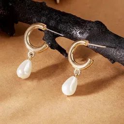 Priyaasi Gold-Plated Artificial Beads Studded Contemporary Drop Earrings image 4