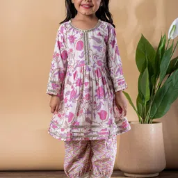 Readiprint Girls Floral Printed Empire Gotta Patti Pure Cotton Kurti with Sharara-picture-12