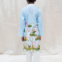 Fayon Kids Boys Ethnic Motifs & Floral Printed Lace Mandarin Collar Kurta With Pyjamas image 3