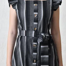 YANAMORA Striped Flutter Sleeve Fit & Flare Dress image 3