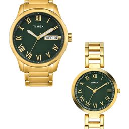 Timex Unisex Brass Dial & Stainless Steel Straps Analogue Pair's Watch TW00PR339-picture-22