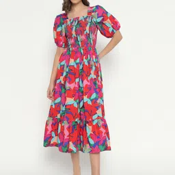 Femvy Women Floral Printed Fit & Flare Dress-image-46