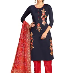 HERE&NOW Floral Embroidered Gotta Patti Glaze Cotton Unstitched Dress Material-picture-33