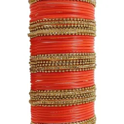 THE BLAZZE Orange Glass Artificial Stones & Beads Bangle-picture-15