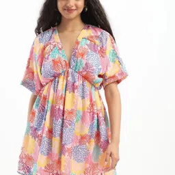 HERE&NOW Women Tropical Print V-Neck A-Line Mini Dress image 1