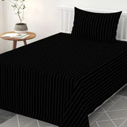 Bedbathandbliss Black 300 TC Single Bedsheet with 1 Pillow Covers-picture-16