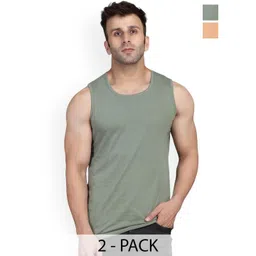 SLOWLORIS Pack Of 2 Printed Round Neck Cotton Gym Vests-picture-26