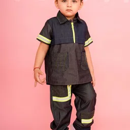 Lazycub Boys Colorblocked Pure Cotton Shirt With Trousers Clothing Set image 4