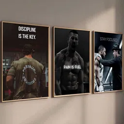 Kotart Grey & Black 3 Pieces Bodybuilding Motivational Wooden Rectangle Wall Arts-picture-26