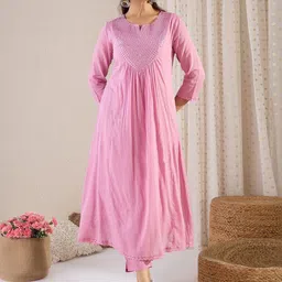 Indo Era Women Embroidered Pleated Mirror Work Pure Cotton Kurta with Churidar & With Dupatta image 2