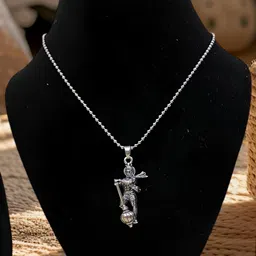 inites Silver Hindu God Lord Shri Mahavir Bajrangbali Sankat Mochan Hanuman Ji Gada Locket Pendant image 4