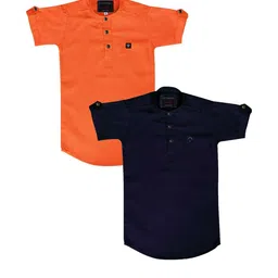 OJ TREND Kids-Boys Orange Kurtas-picture-17