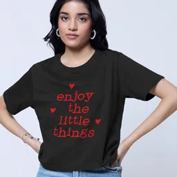 LoveDky Typography Printed Round Neck Boxy Pure Cotton Crop T-shirt-picture-19