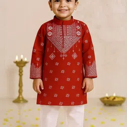 AHLAN APPARELS Boys Ethnic Motifs Embroidered Regular Thread Work Pure Cotton Kurta with Pyjamas-picture-21