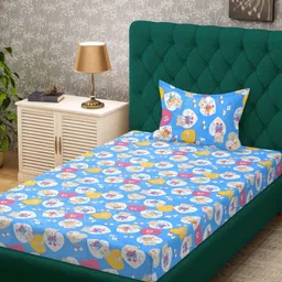 KLOTTHE Blue Cartoon 400 TC 100% Cotton Single Bedsheet With Pillow Cover - 2.25 x 1.50 m-picture-34