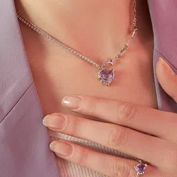 FIMBUL Stainless Steel Heart & Star Charm Stone-Studded Layered Necklace image 3