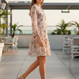 ADDYVERO Floral Print Tie-Up Neck Georgette A-Line Dress image 5