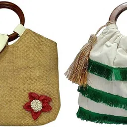 athizay Women Brown, Gold, White, Green, White Potli-picture-45